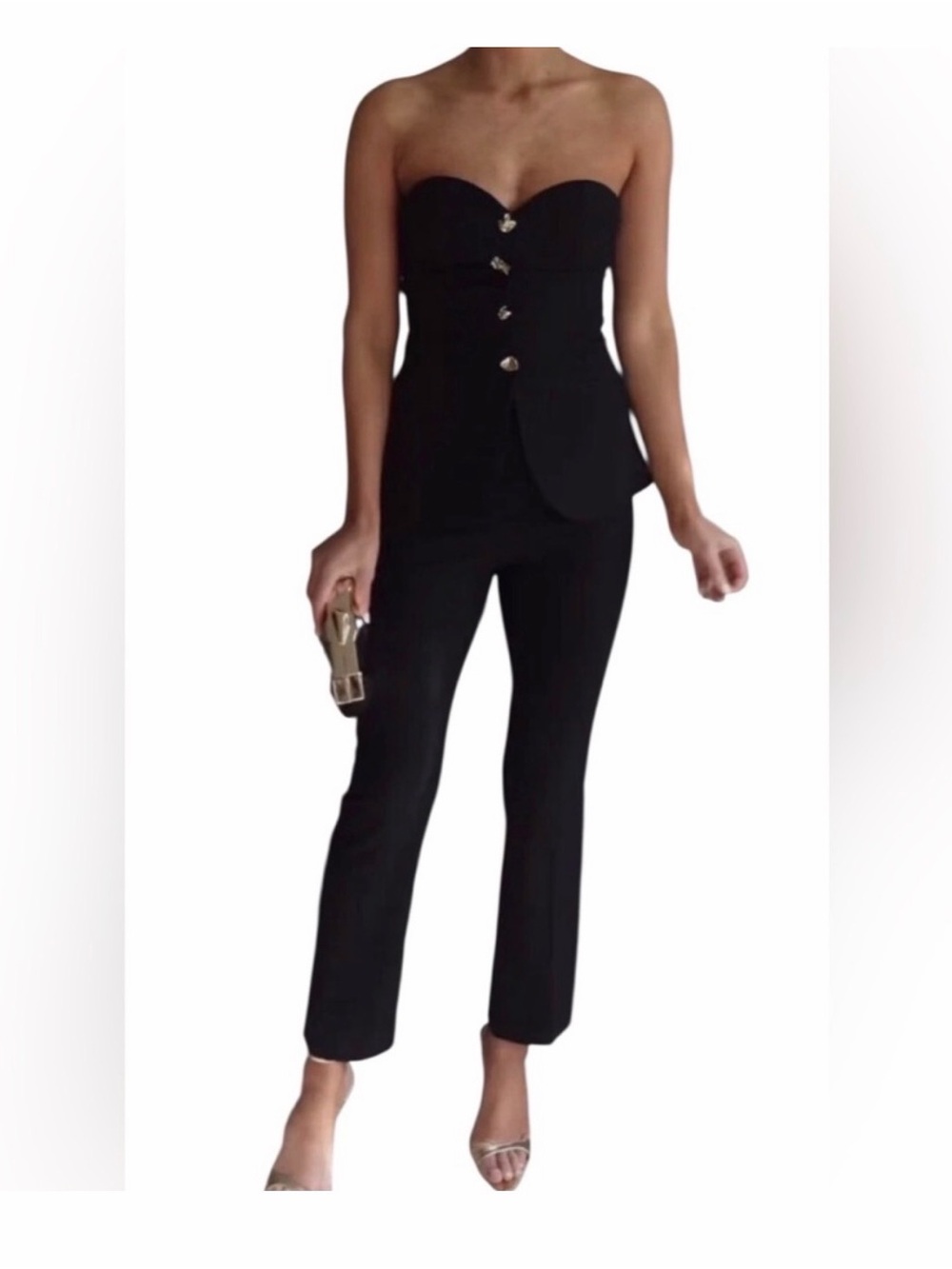 Zara Black Strapless Tailored Jumpsuit with Button Detail